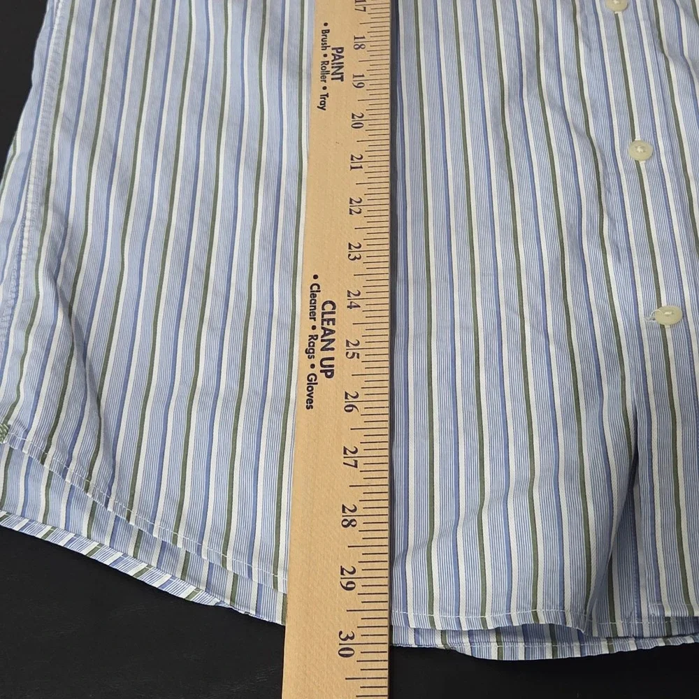 Banana Republic Button Down Mens L Blue Green Excellent Striped Organic Cotton